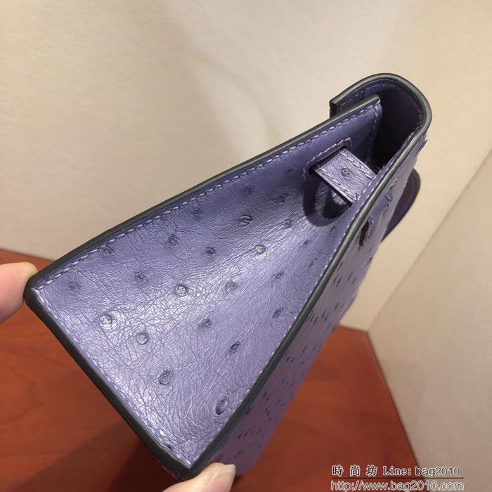HERMES愛馬仕 凱莉包 Mini Kelly pochette金扣 薰衣草紫 純手縫蠟線配上豬鼻子鏈 斜挎包  Ama1184